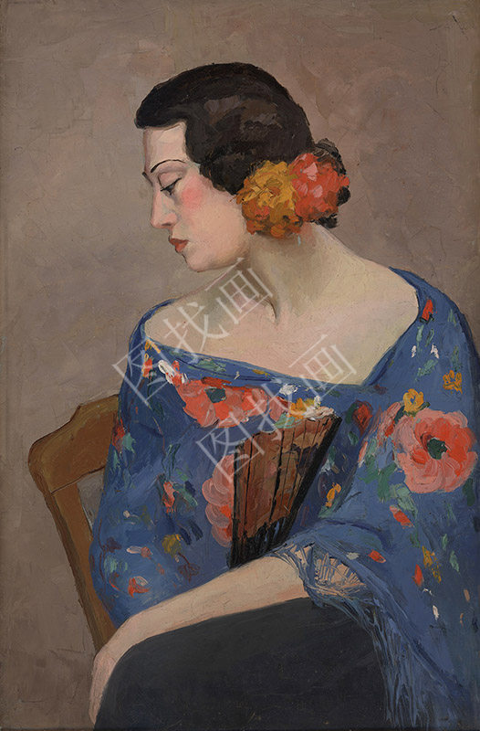 近现代 潘玉良 戴花持扇女人 60x90cm